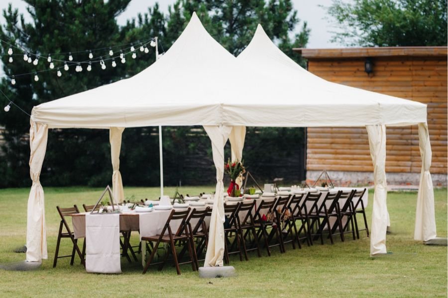 Ideal for outdoor gatherings and backyard celebrations, our tent rental offers dependable shade and shelter, creating a comfortable and inviting event space.